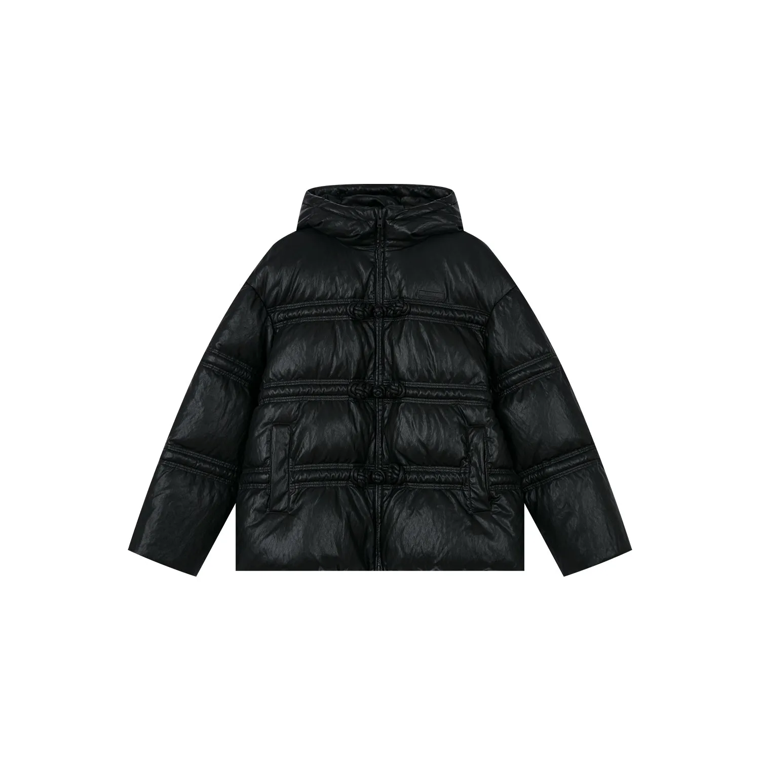 3D laced toggle PU puffer jacket