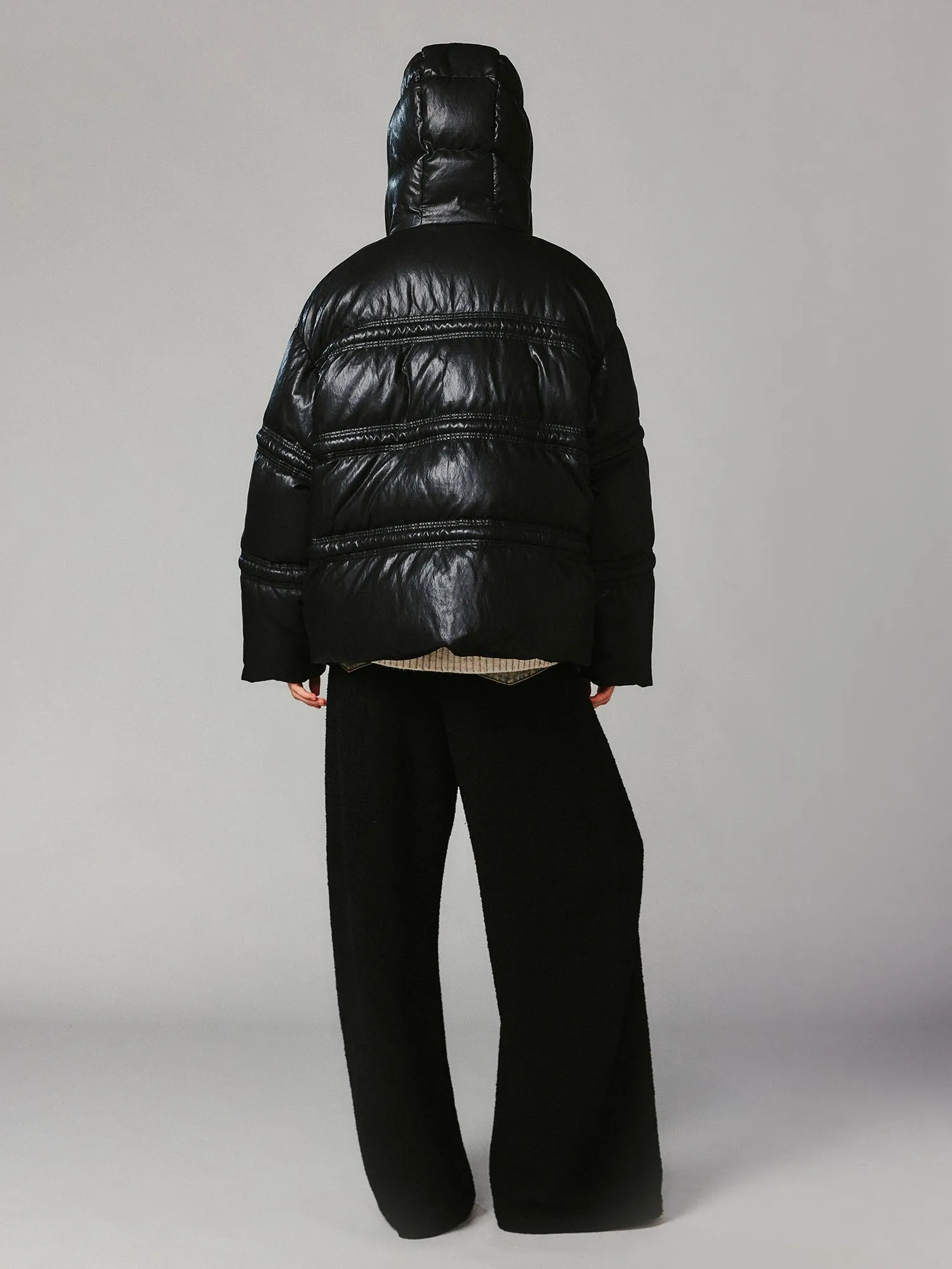 3D laced toggle PU puffer jacket