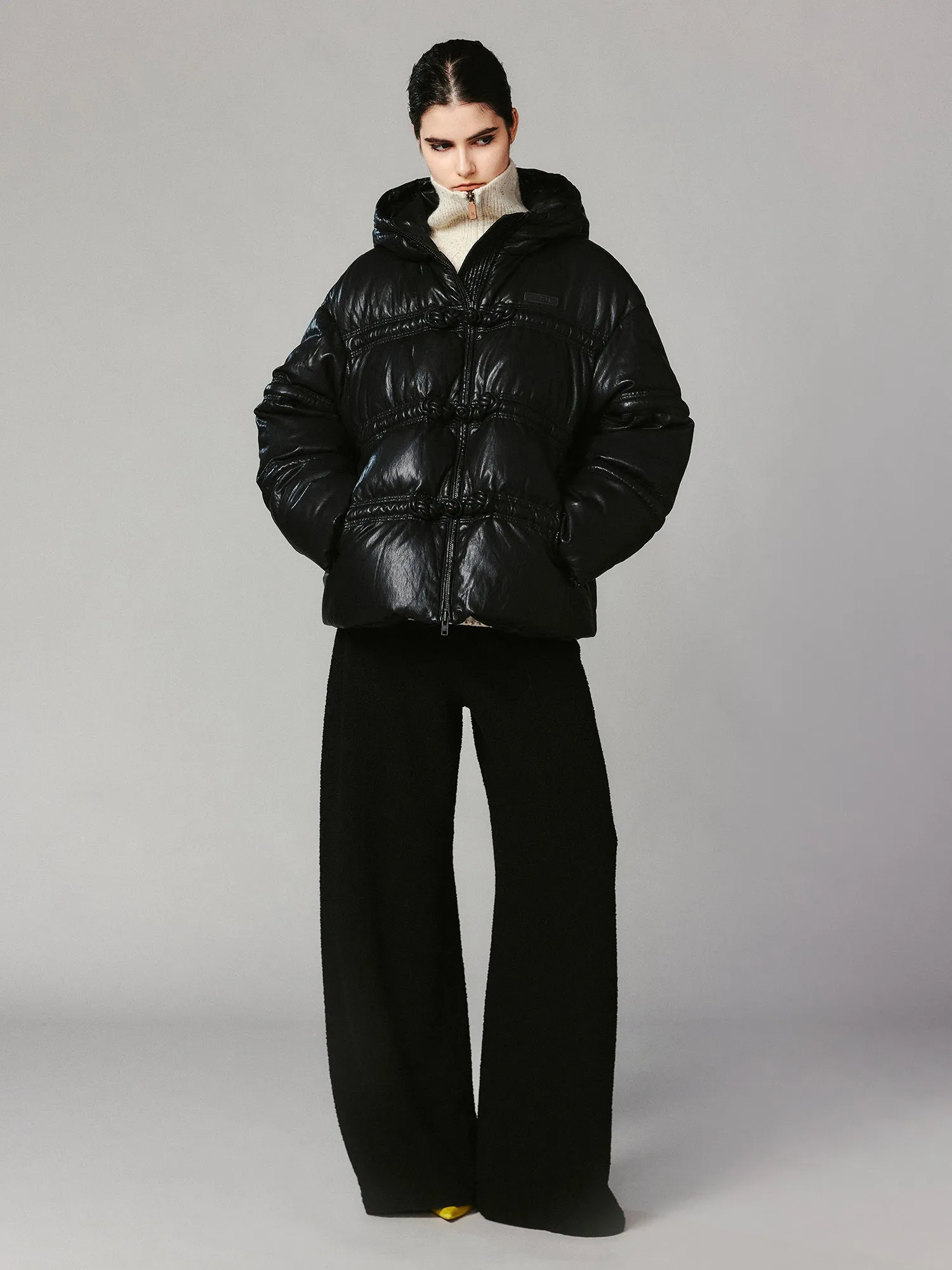 3D laced toggle PU puffer jacket