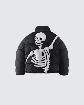 3D Skeleton Embellished Puffer Jacket