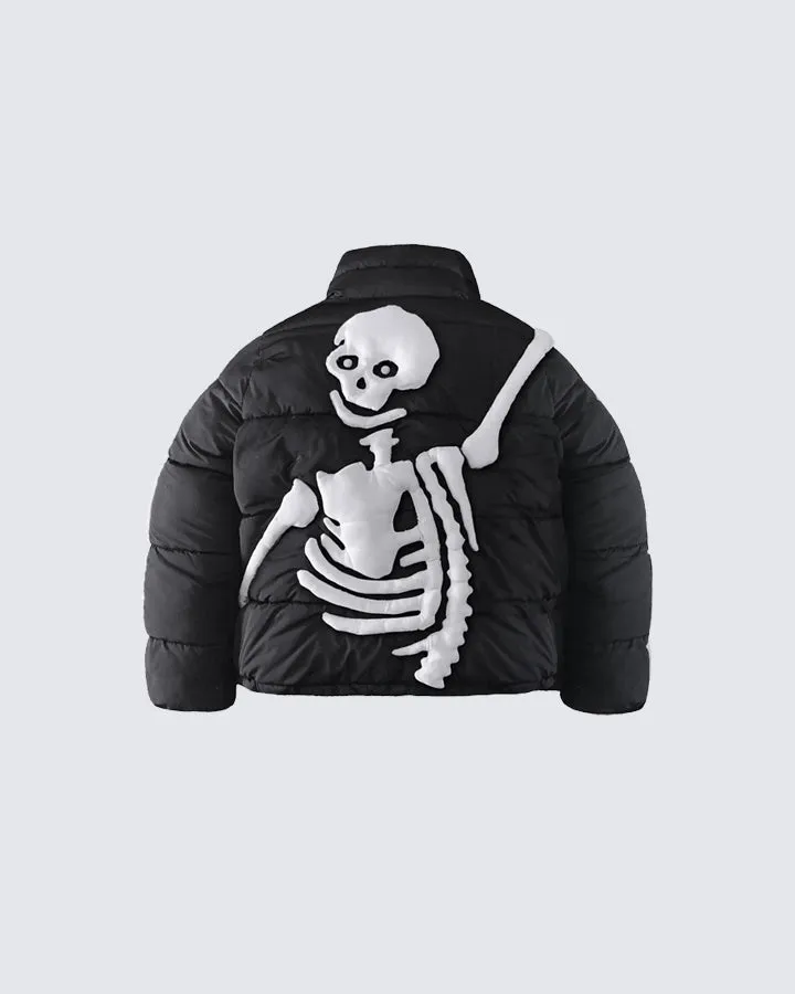 3D Skeleton Embellished Puffer Jacket