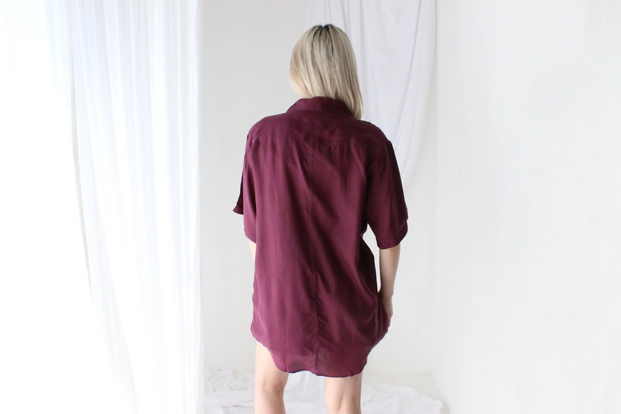 80s PURE SILK Aubergine Boxy Shirt