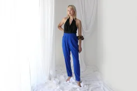 80s Pure Silk Cobalt Blue Relaxed Tapered Trousers