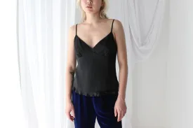 90s Black PURE SILK Spaghetti Strap Ruffle Cami