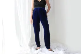 90s LUSH SILK VELVET High Waist Trousers in Blue