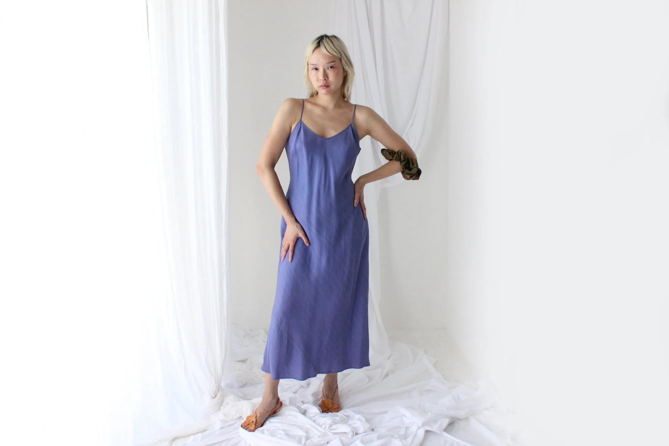 90s Pure Silk Bias Cut Slip Dress in Lilac