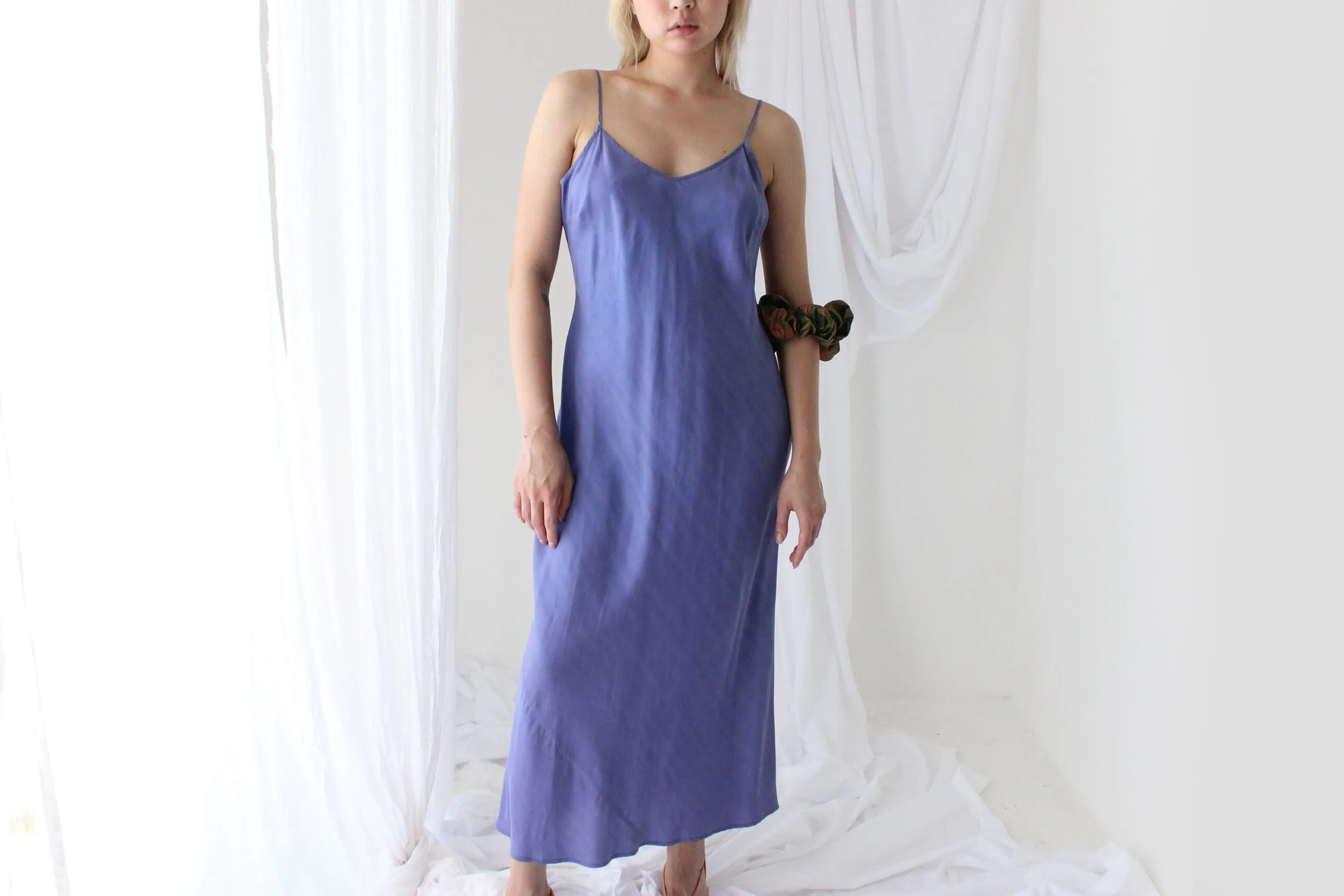 90s Pure Silk Bias Cut Slip Dress in Lilac