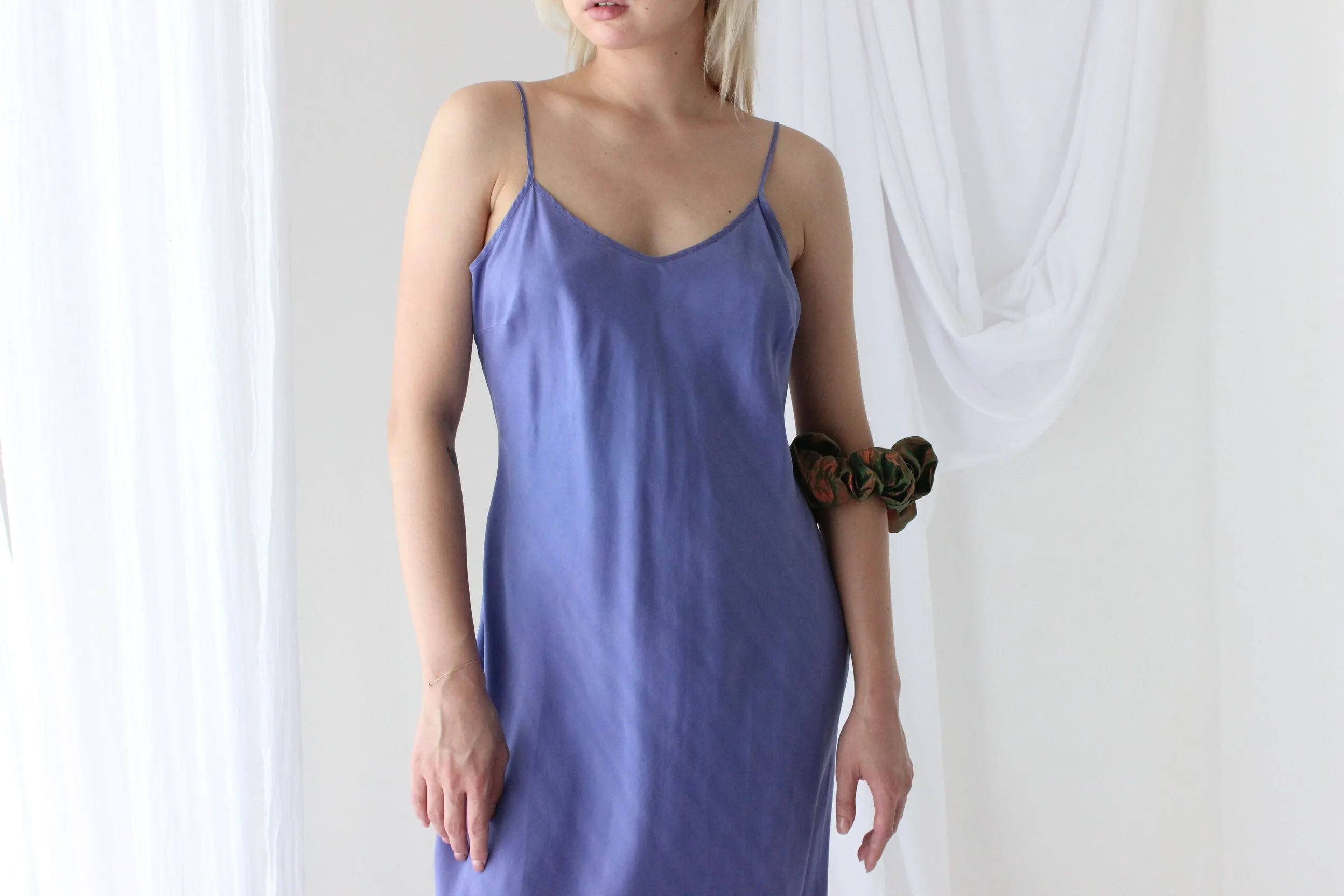 90s Pure Silk Bias Cut Slip Dress in Lilac