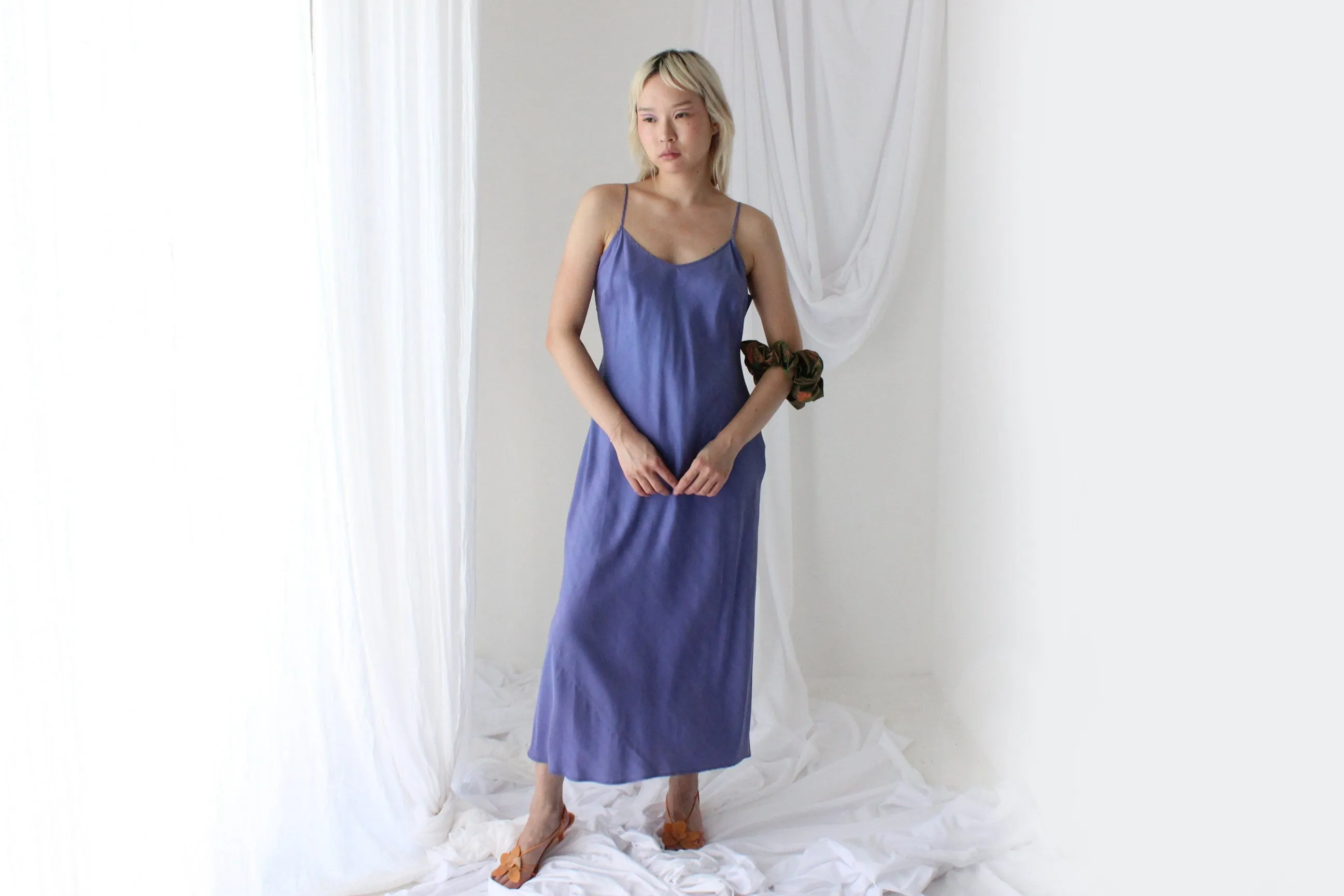 90s Pure Silk Bias Cut Slip Dress in Lilac