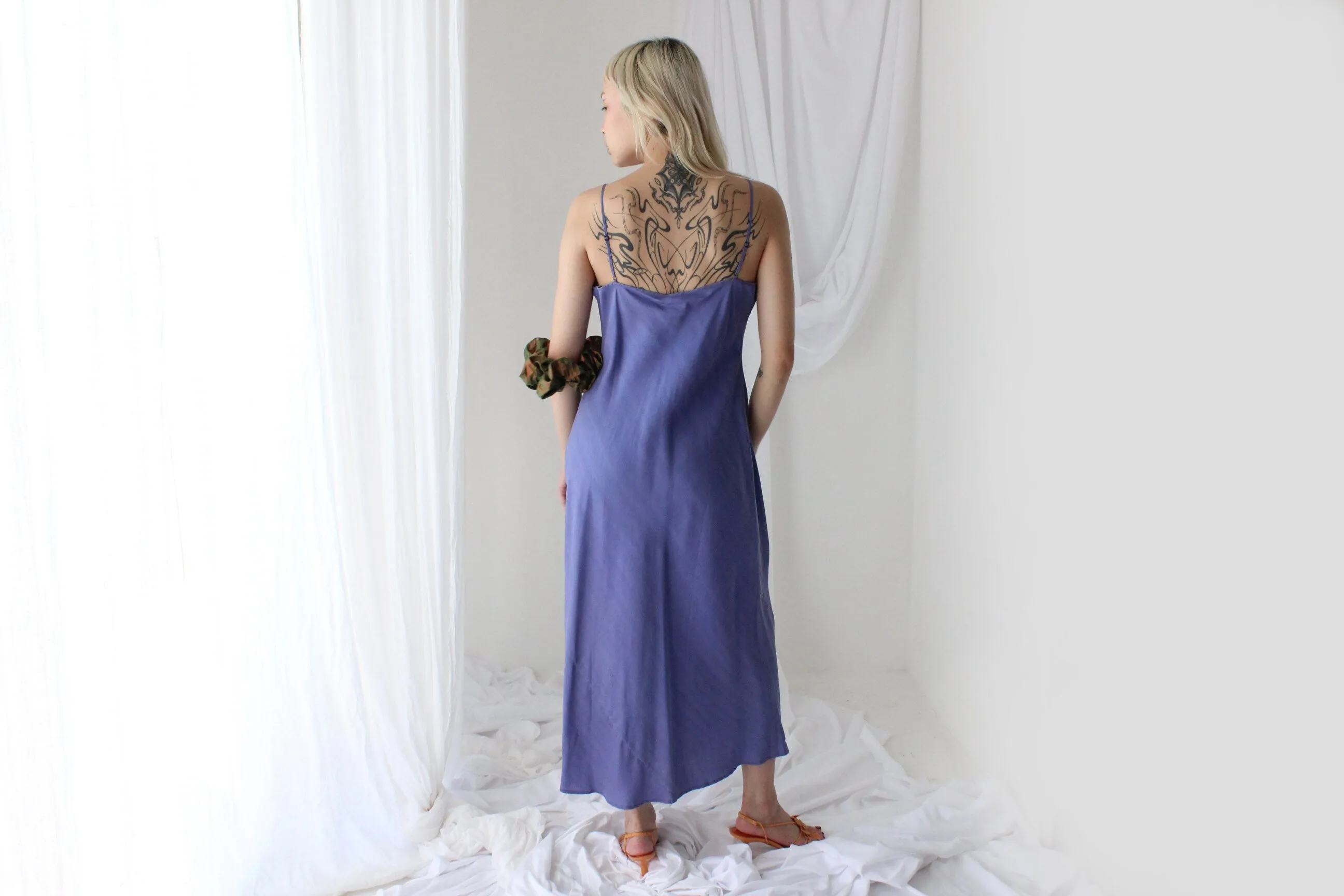 90s Pure Silk Bias Cut Slip Dress in Lilac