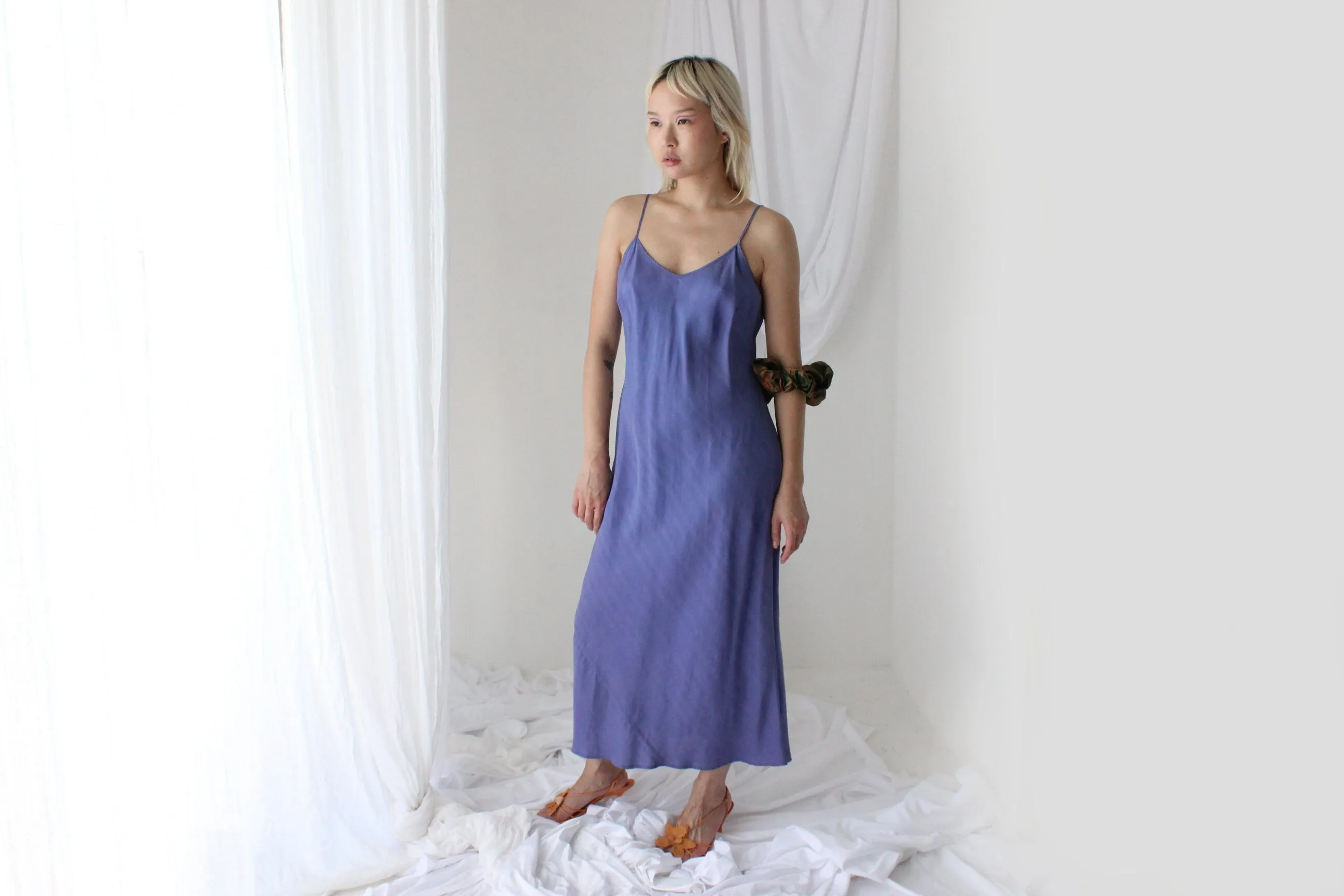 90s Pure Silk Bias Cut Slip Dress in Lilac