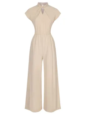 Apricot 1930s Solid Cutout Wide-Leg Jumpsuit