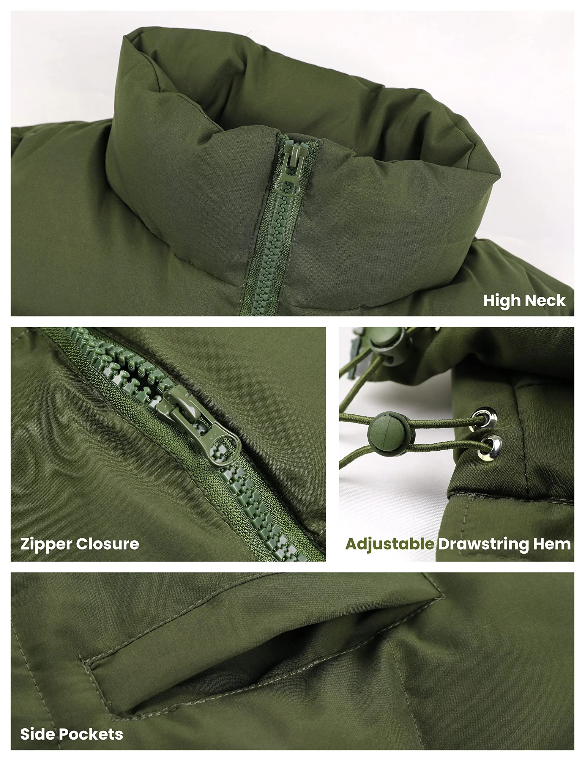 Armygreen Womens Zip Jacket Coat Up Puffer Vest Stand Collar - Athlisan