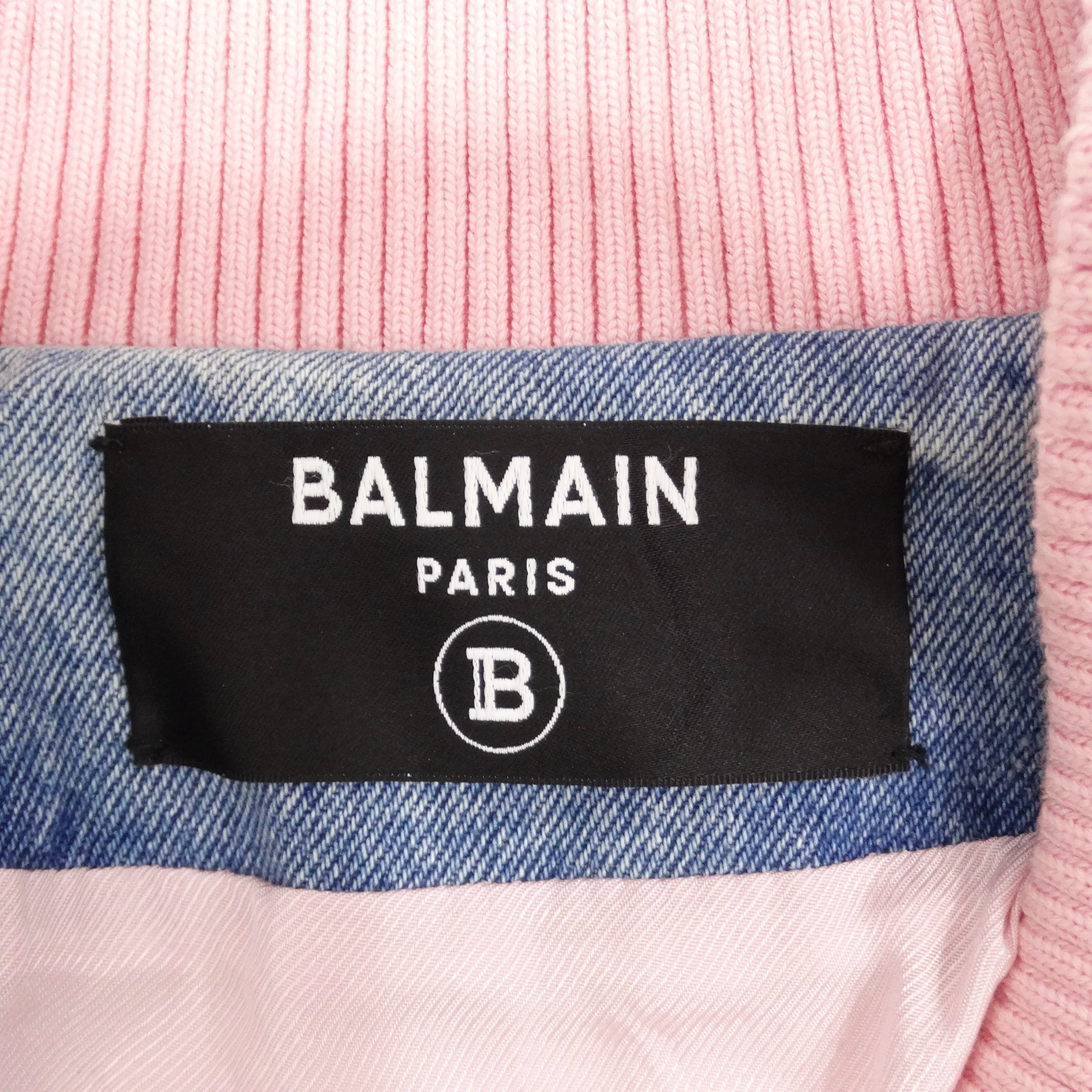 Balmain Pink Tweed Denim Bomber Jacket