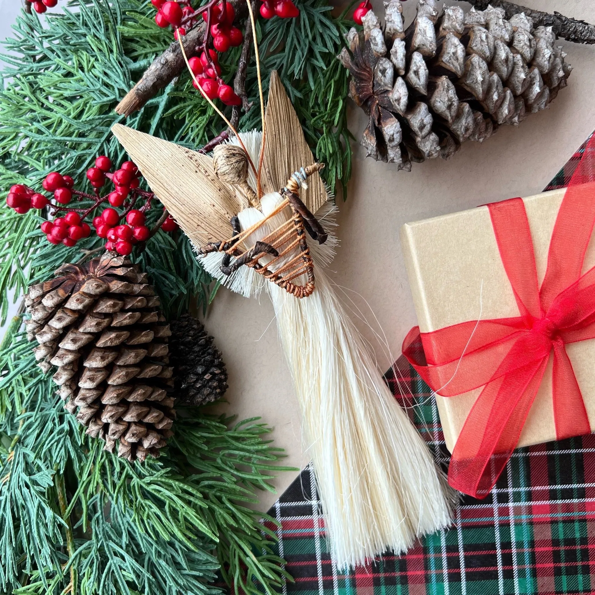 Banana Fiber and Sisal Angel Ornament Set