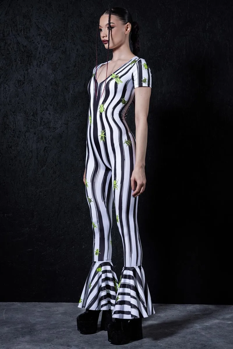 Beetlejuice V Neckline Bell Bottoms Jumpsuit