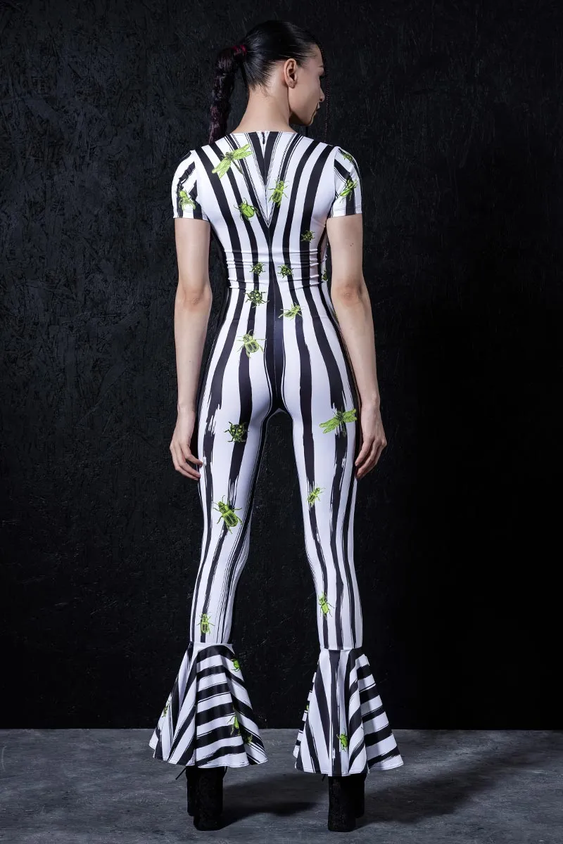 Beetlejuice V Neckline Bell Bottoms Jumpsuit