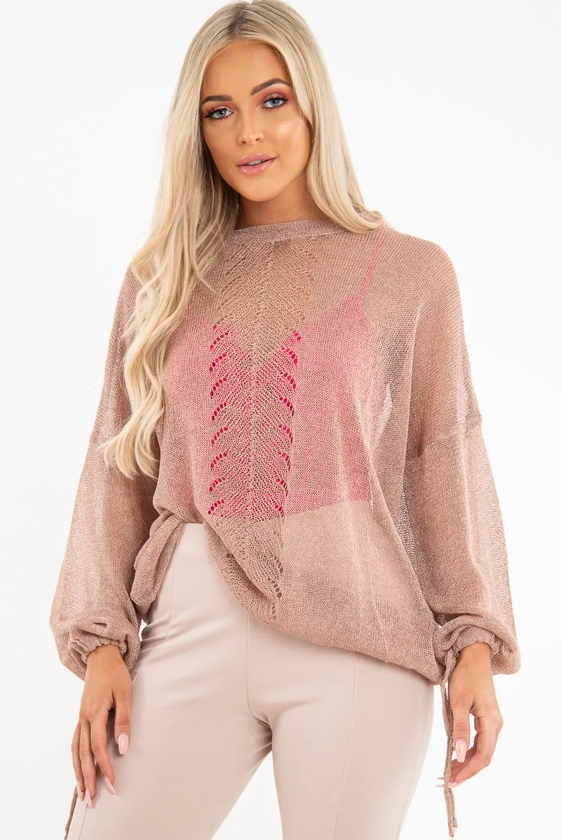 Beige Glitter Net Knit Jumper - Loriann