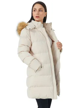 Beige Women's Winter Thicken Jacket Puffer Coat Warm with Faux Fur - WenVen