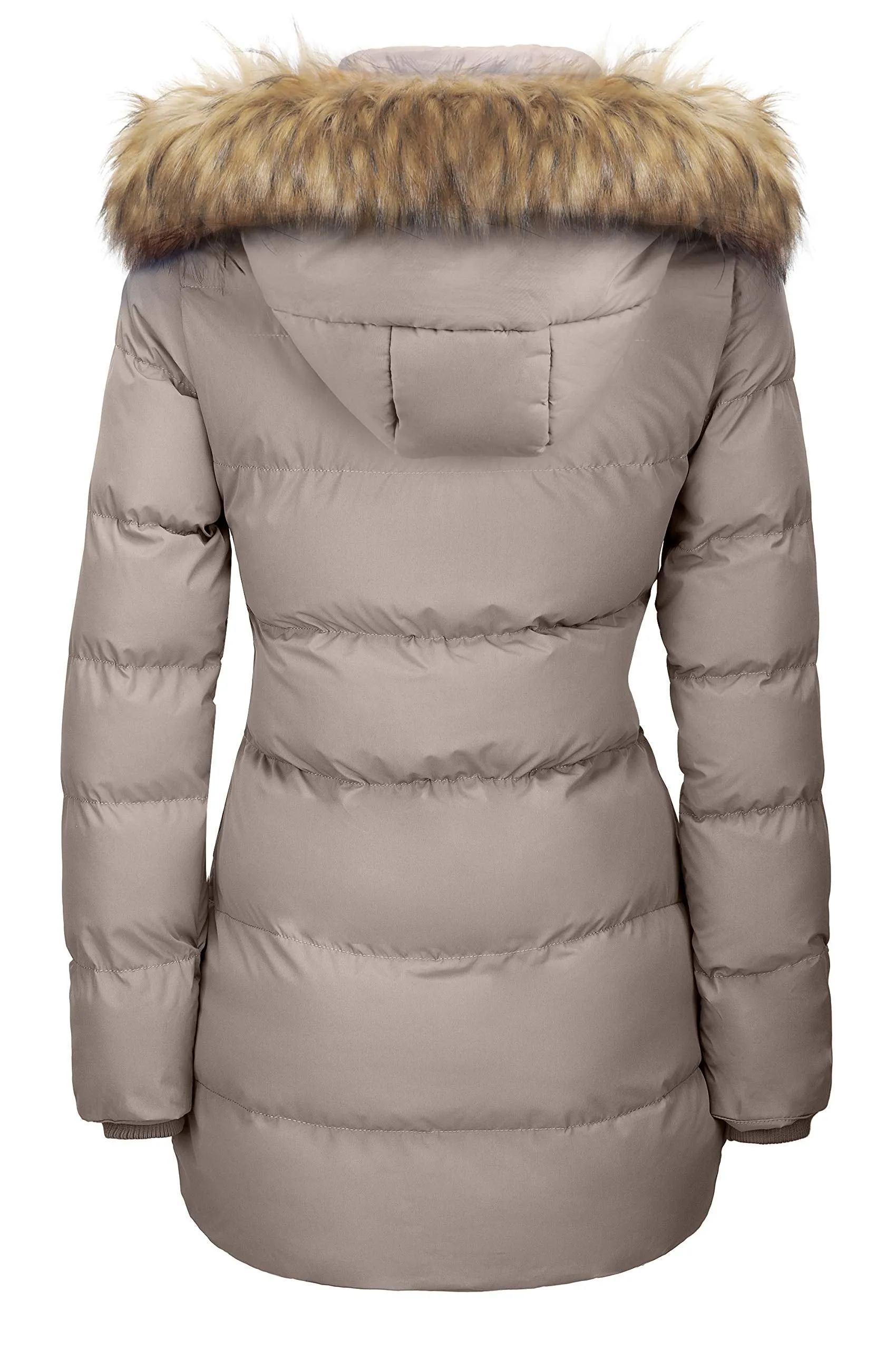 Beige Women's Winter Thicken Jacket Puffer Coat Warm with Faux Fur - WenVen