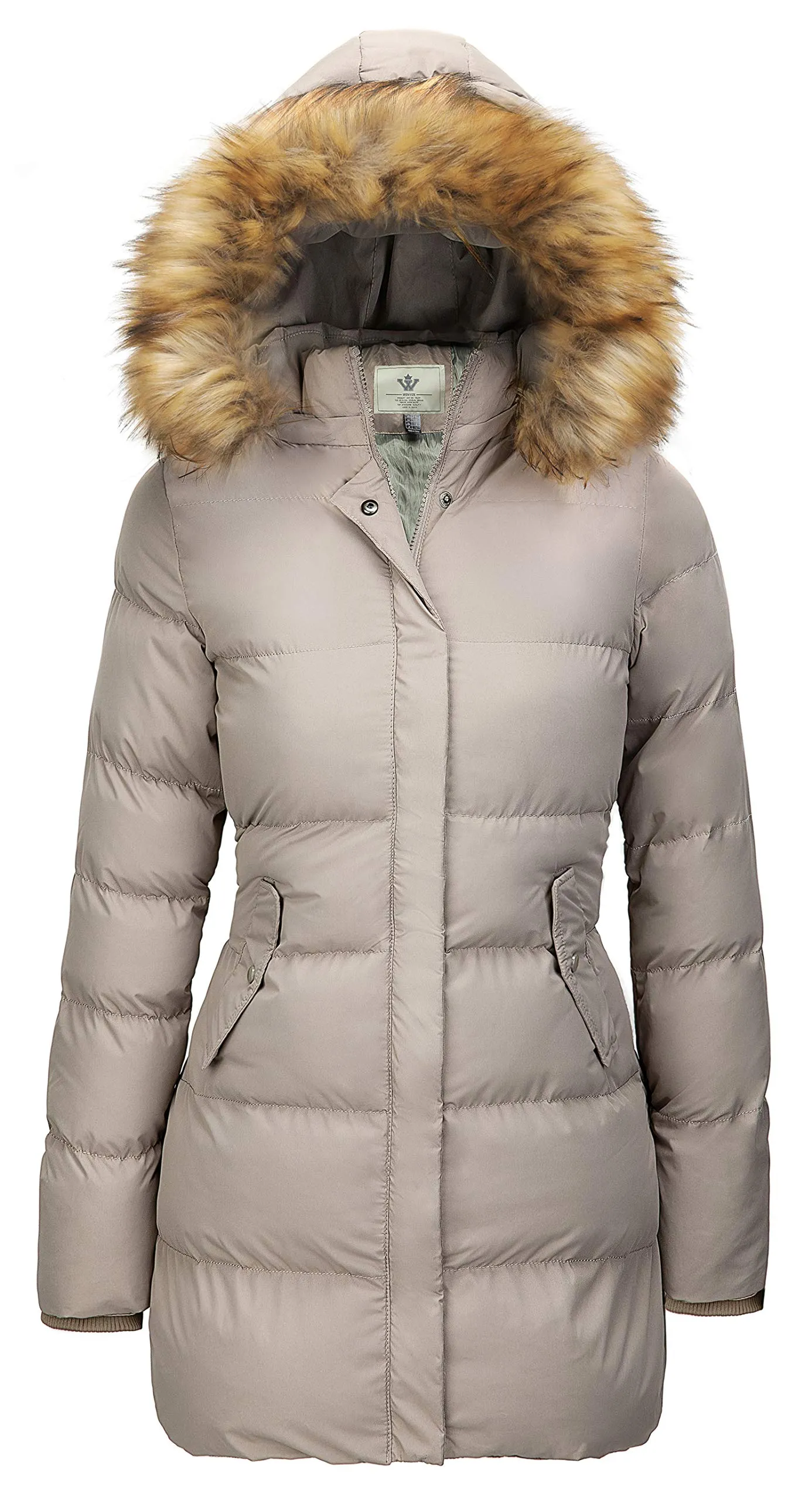 Beige Women's Winter Thicken Jacket Puffer Coat Warm with Faux Fur - WenVen