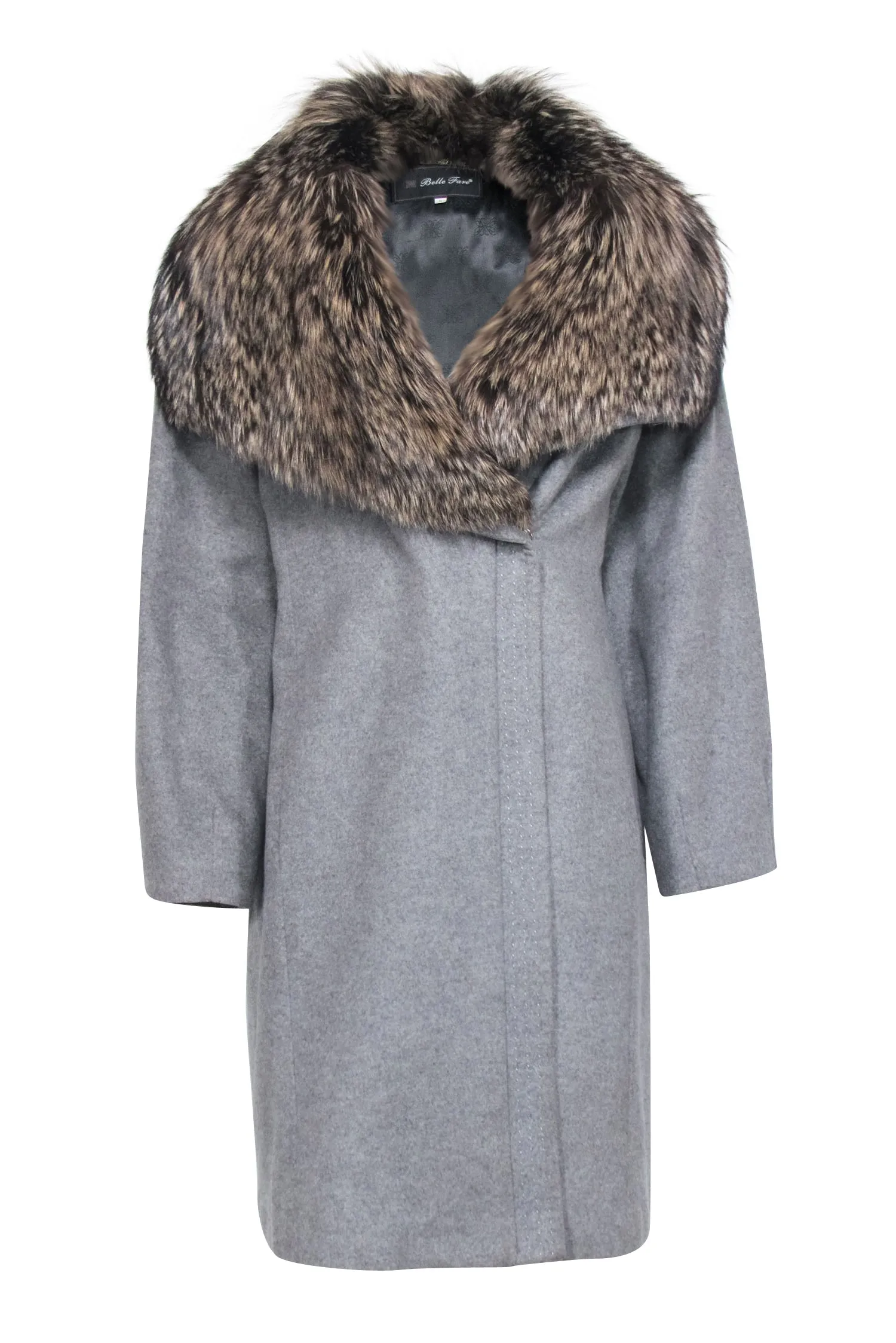 Belle Fare - Grey Cashmere Coat w/ Fox Fur Trim Sz S