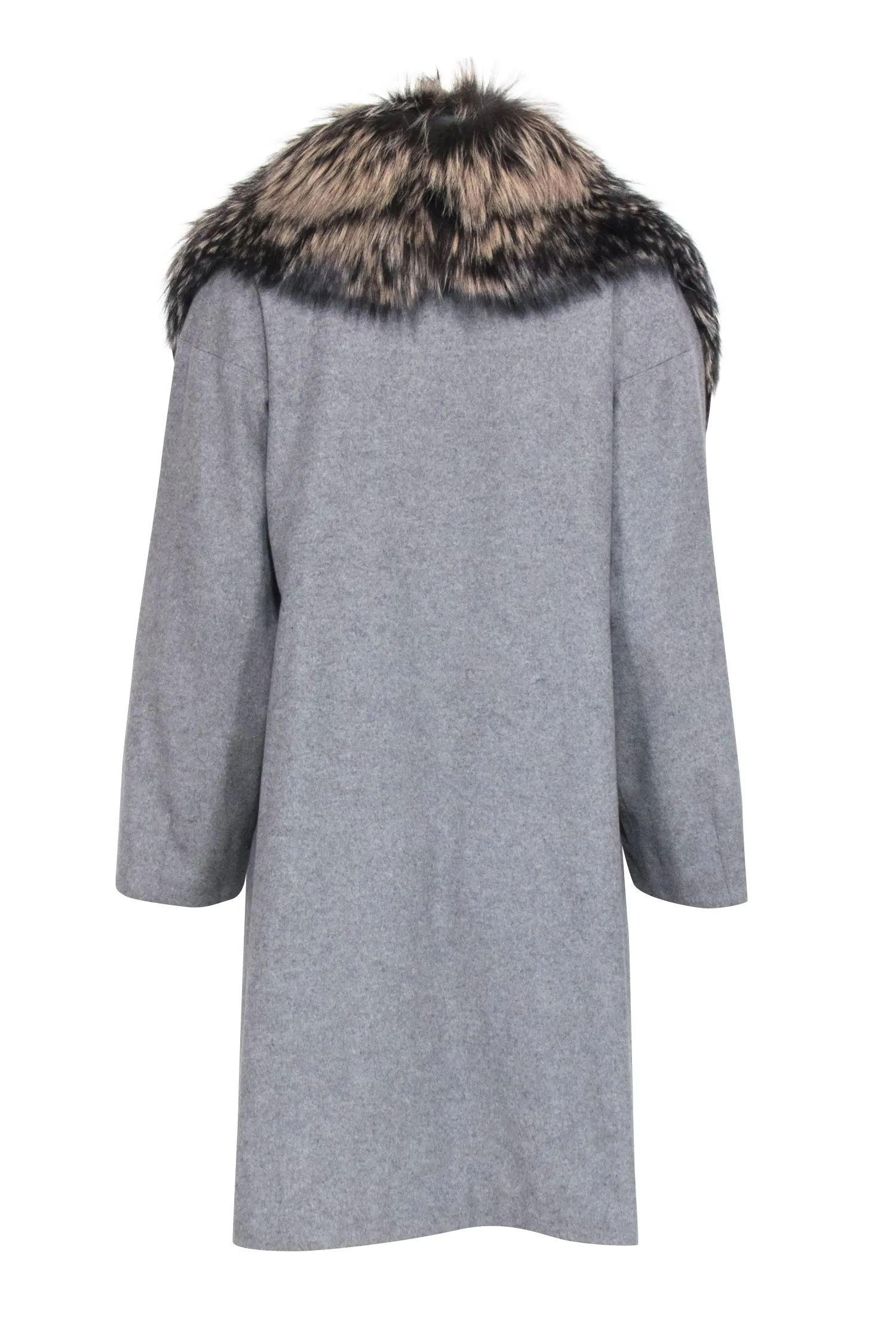 Belle Fare - Grey Cashmere Coat w/ Fox Fur Trim Sz S