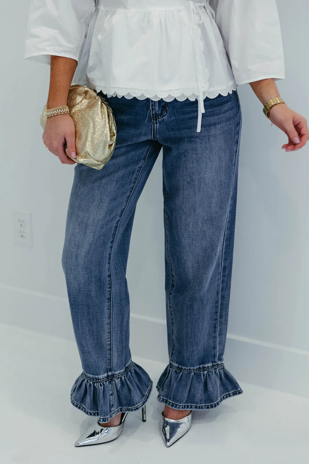 Big Loves Frilled Hem Jeans - Blue Summer