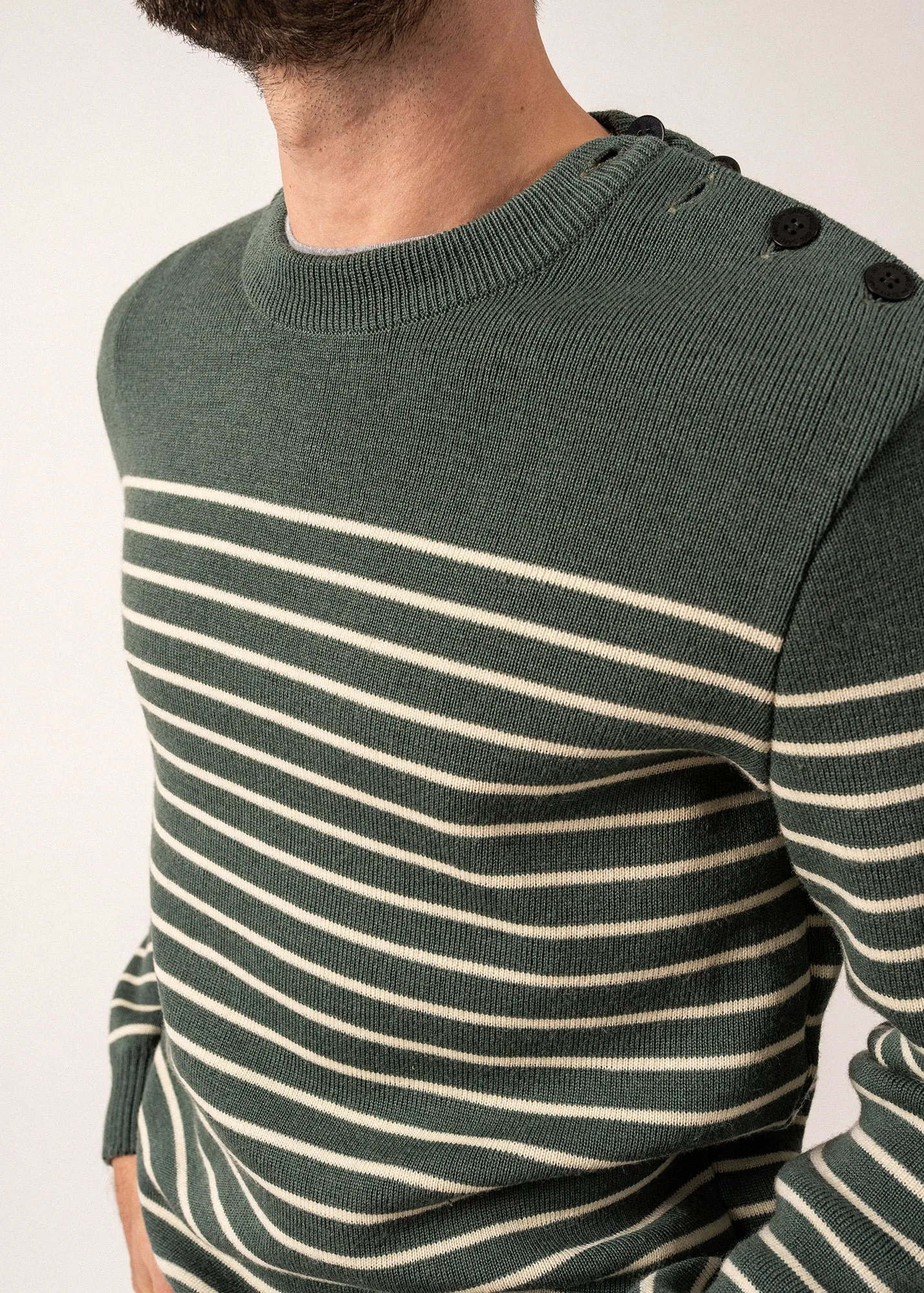 Binic striped sailor jumper - regular fit, in pure new wool (VEGETAL/ECRU)