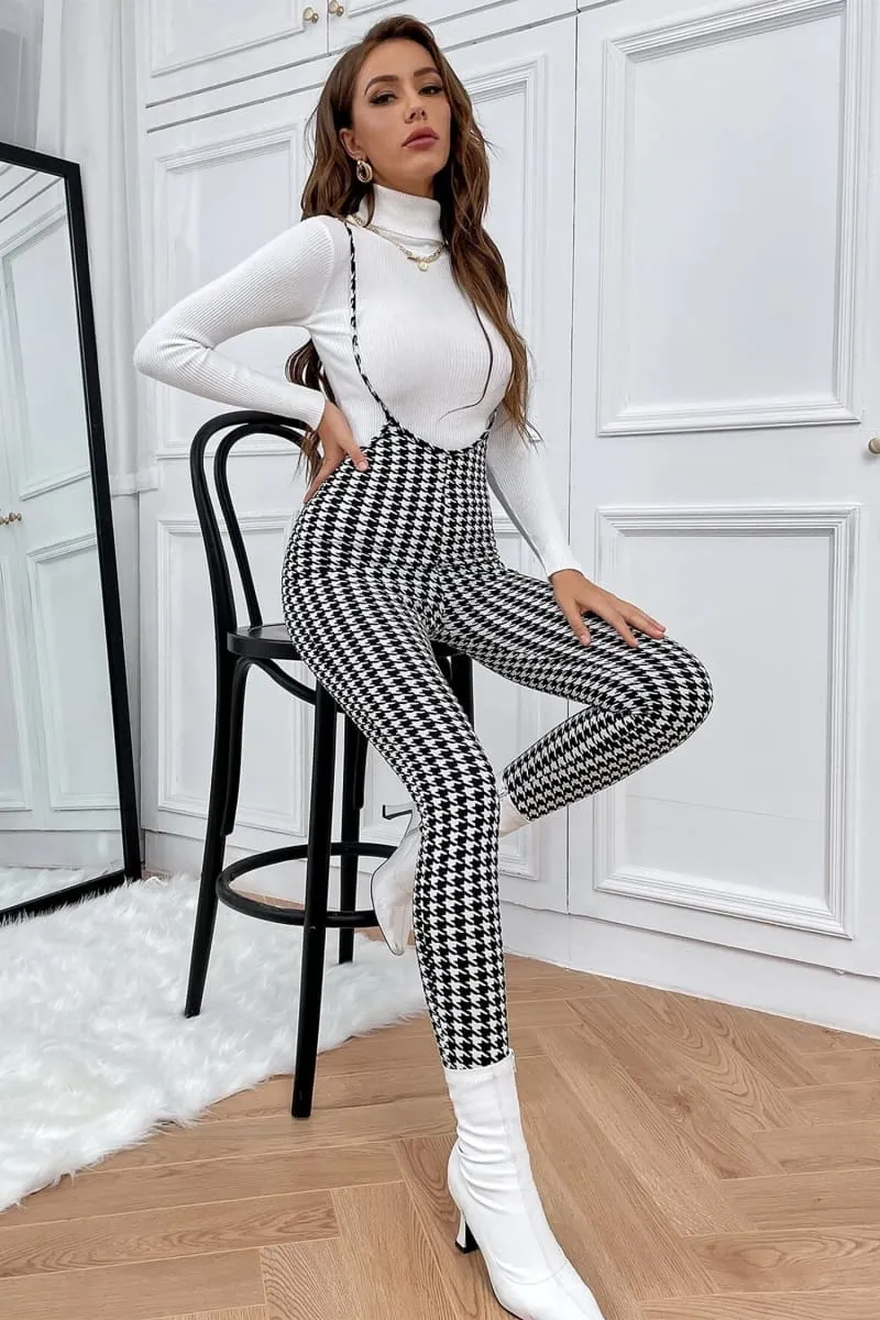 black and white plaid high waist suspender jumpsuit