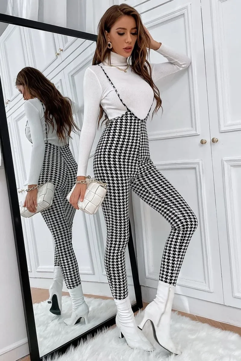 black and white plaid high waist suspender jumpsuit