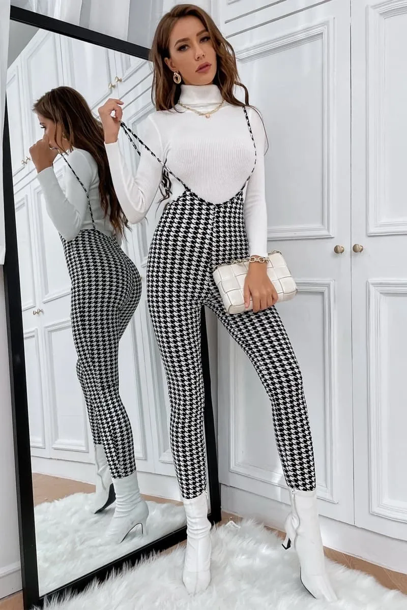 black and white plaid high waist suspender jumpsuit