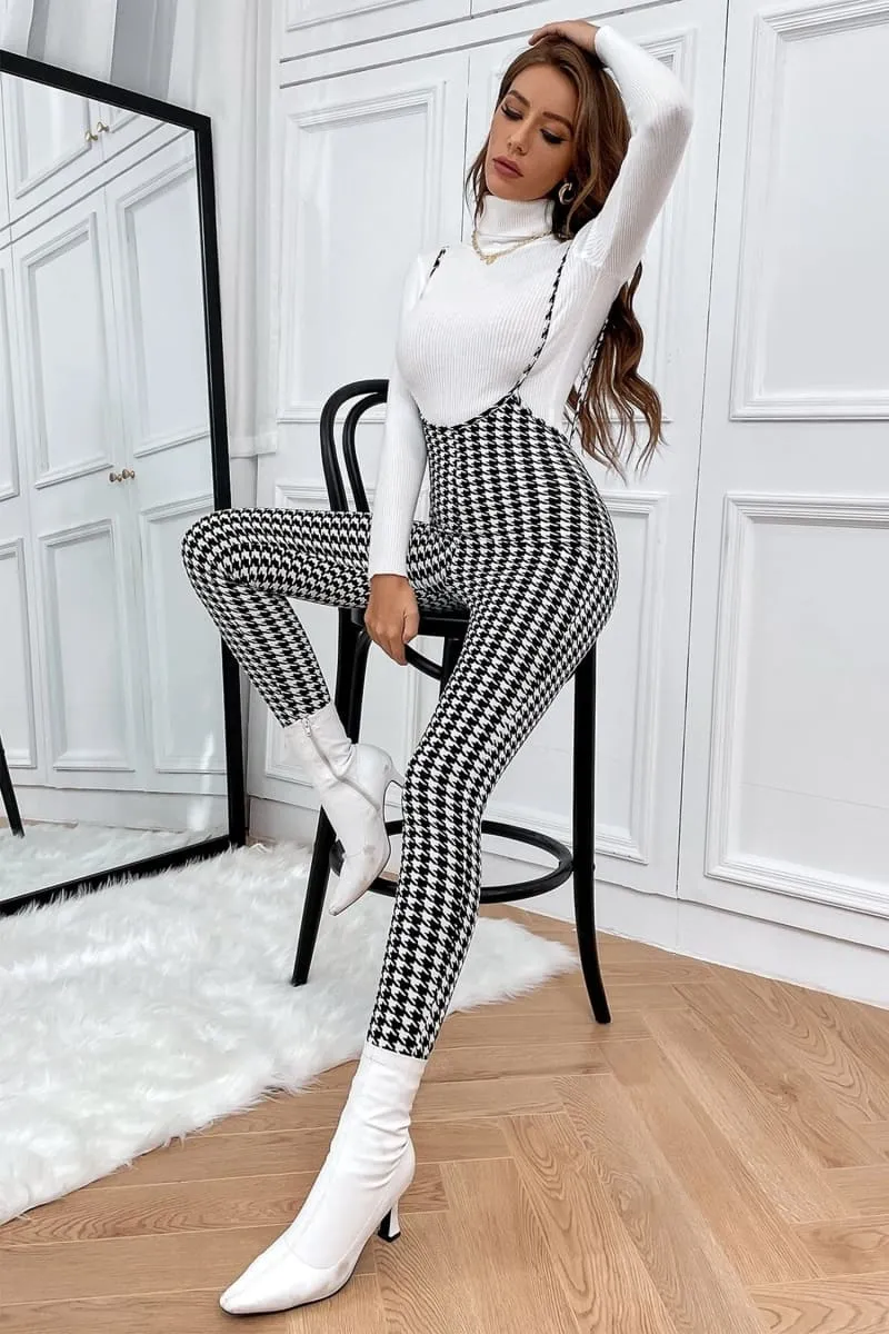 black and white plaid high waist suspender jumpsuit