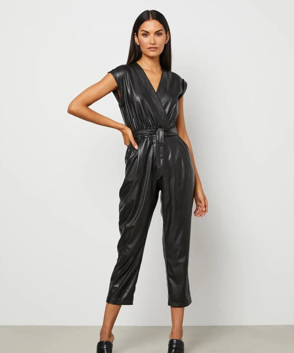 Black Leather Jumpsuit for Women