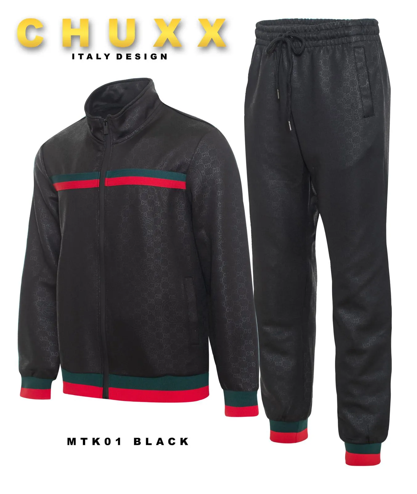 Black Men's Italian Design Jogging Set Jacket and Pants Tracksuit Style No: MTK01