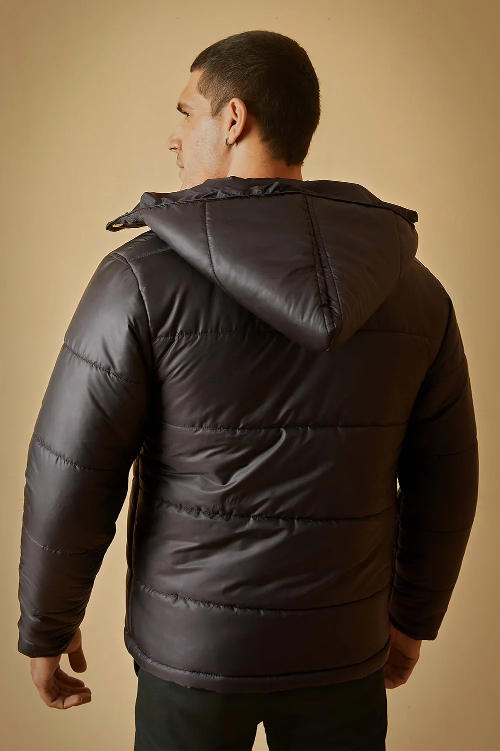 Black Puffer Jacket with Removable Hood