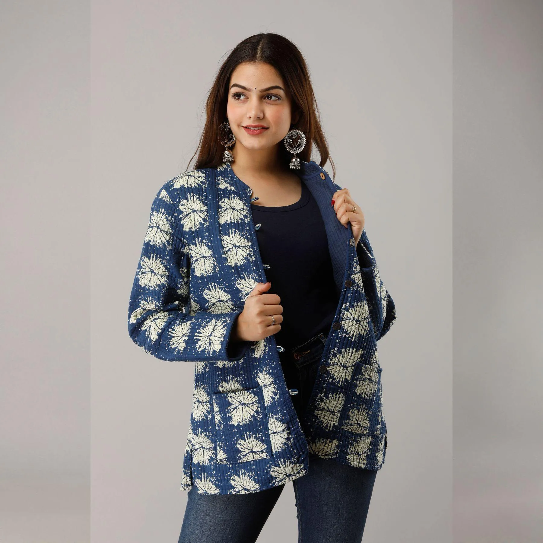 Blue Cotton Quilted Jacket