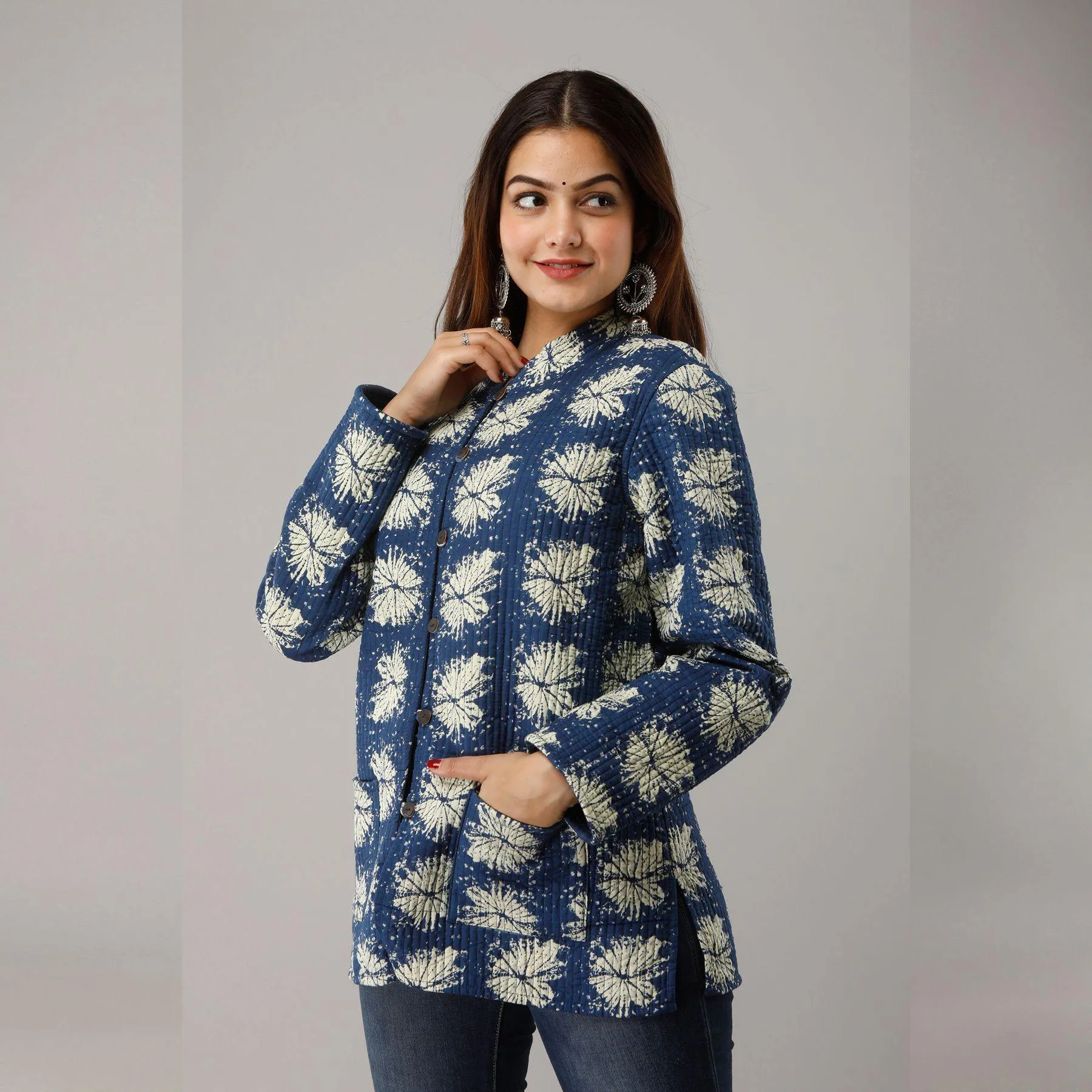 Blue Cotton Quilted Jacket