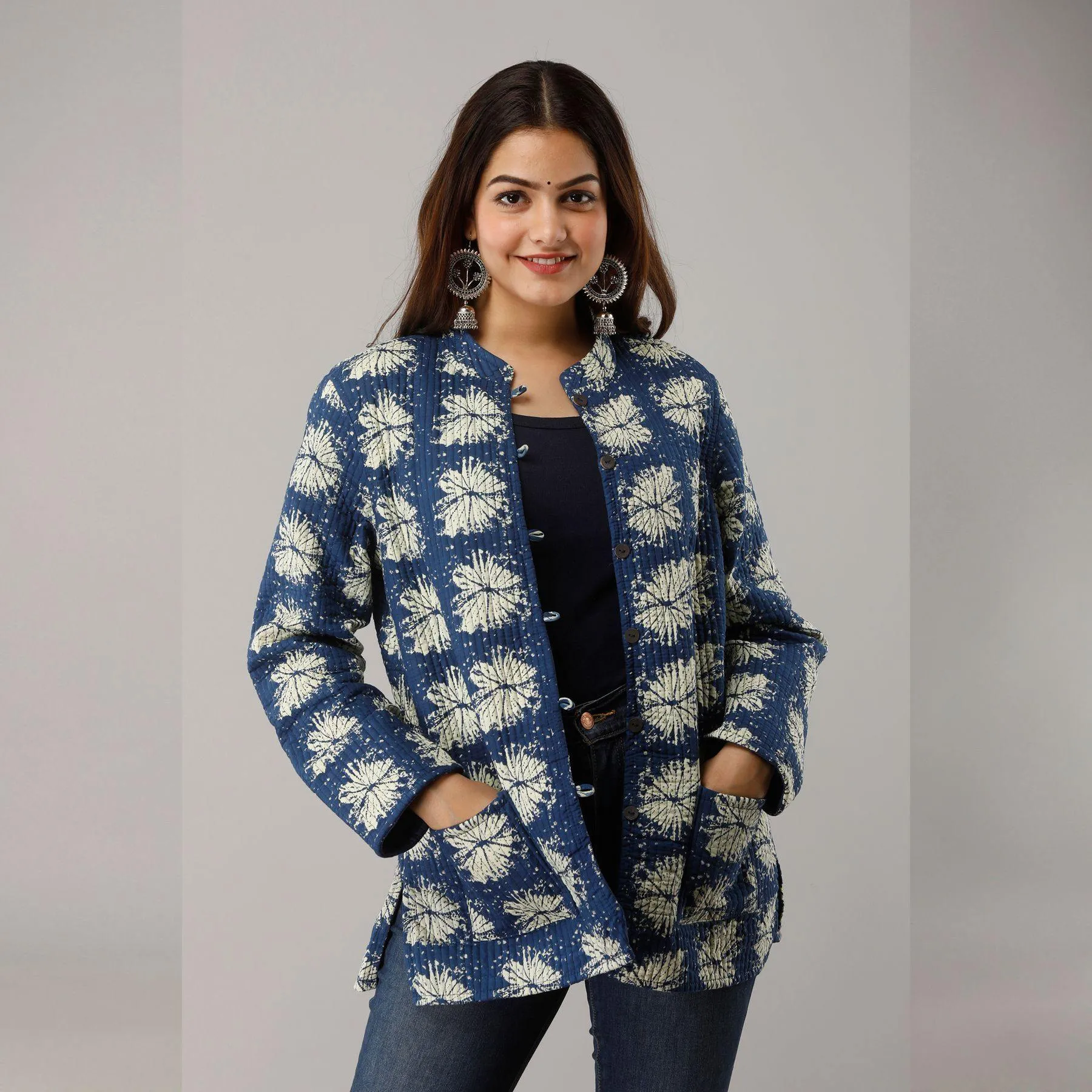 Blue Cotton Quilted Jacket