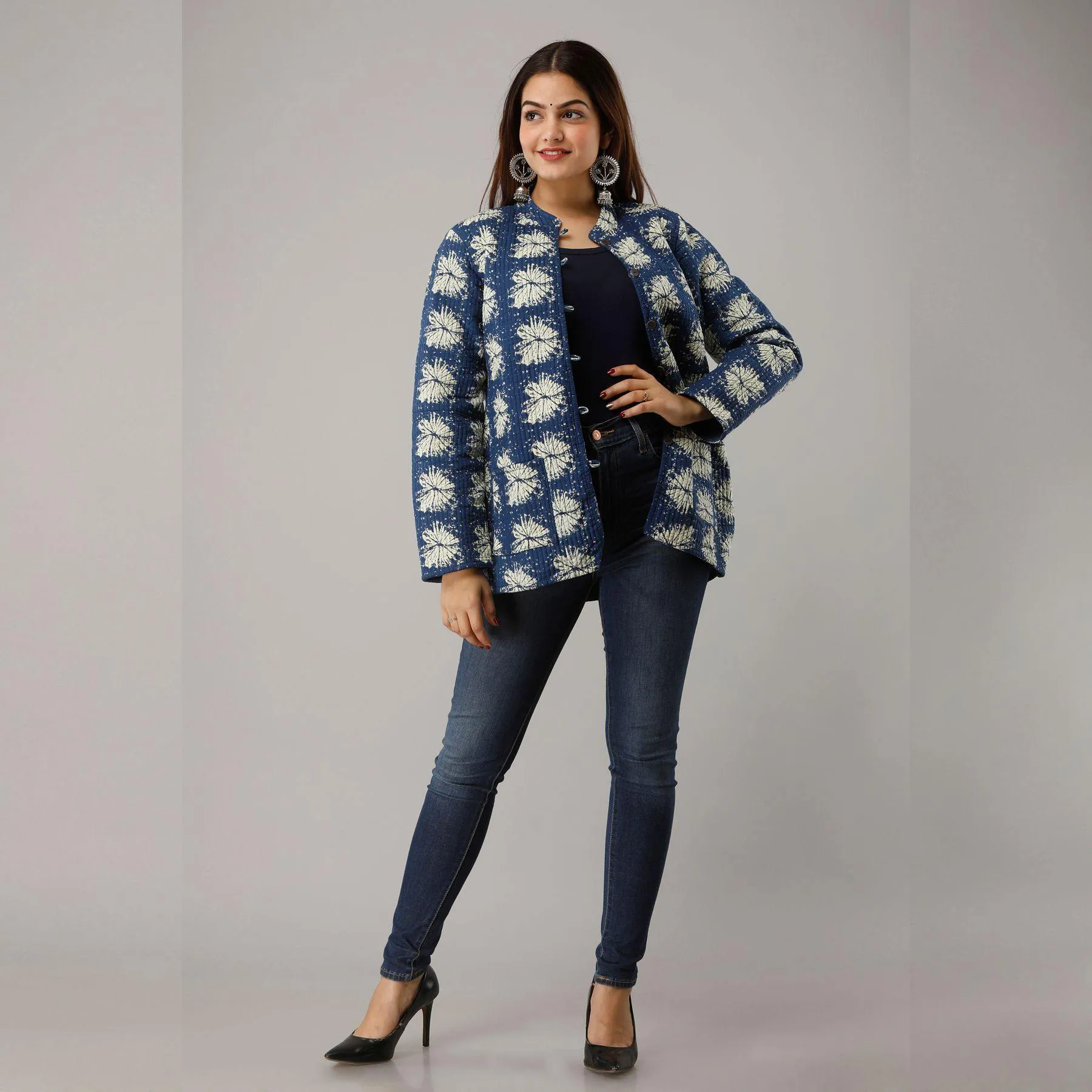 Blue Cotton Quilted Jacket