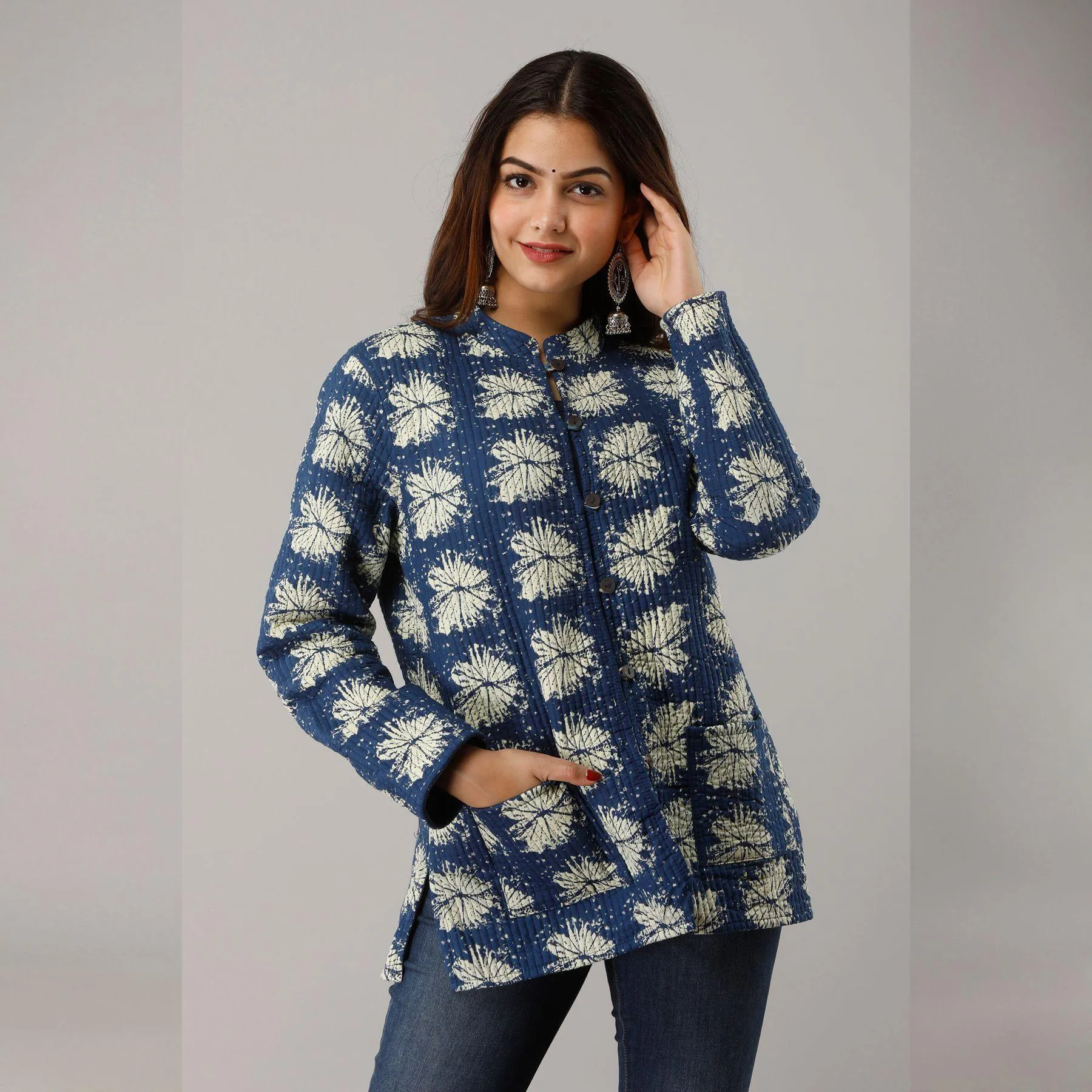 Blue Cotton Quilted Jacket