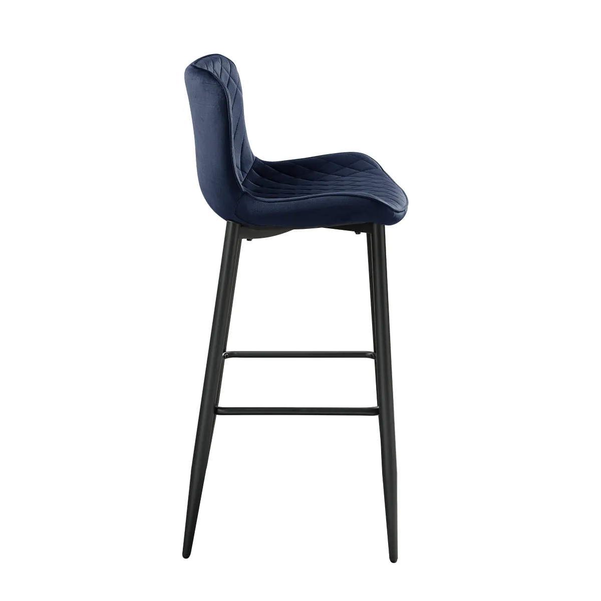 Blue Velvet Quilted Bar Height Chair - Set of 2