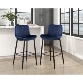 Blue Velvet Quilted Bar Height Chair - Set of 2