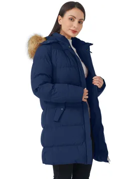 Blue Women's Winter Thicken Jacket Puffer Coat Warm with Faux Fur - WenVen