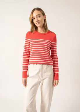 Bregançon striped sailor jumper - solid elbow patches, in wool (DOLY/BLANC)