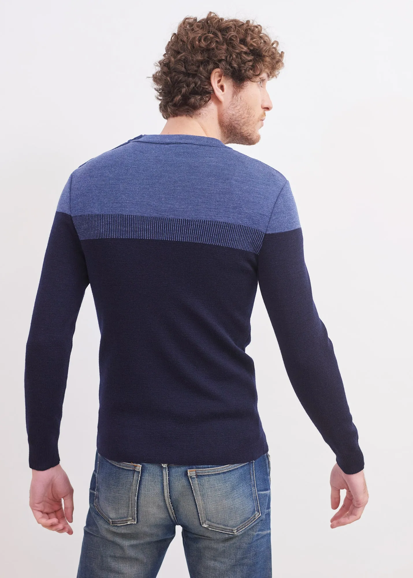 Bretagne sailor jumper - slim fit, in pure new wool (MARINE/JEANS)