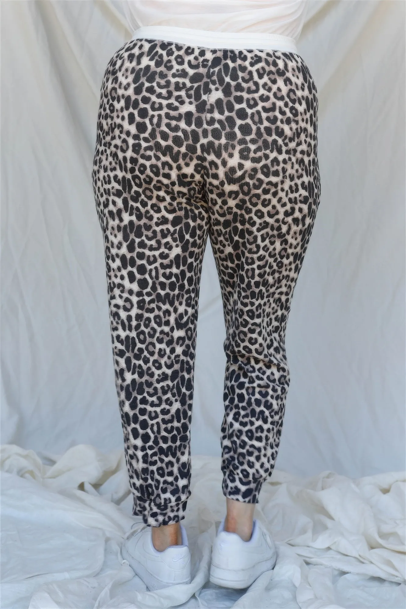 Brown Leopard Print Two Pocket Joggers Pants