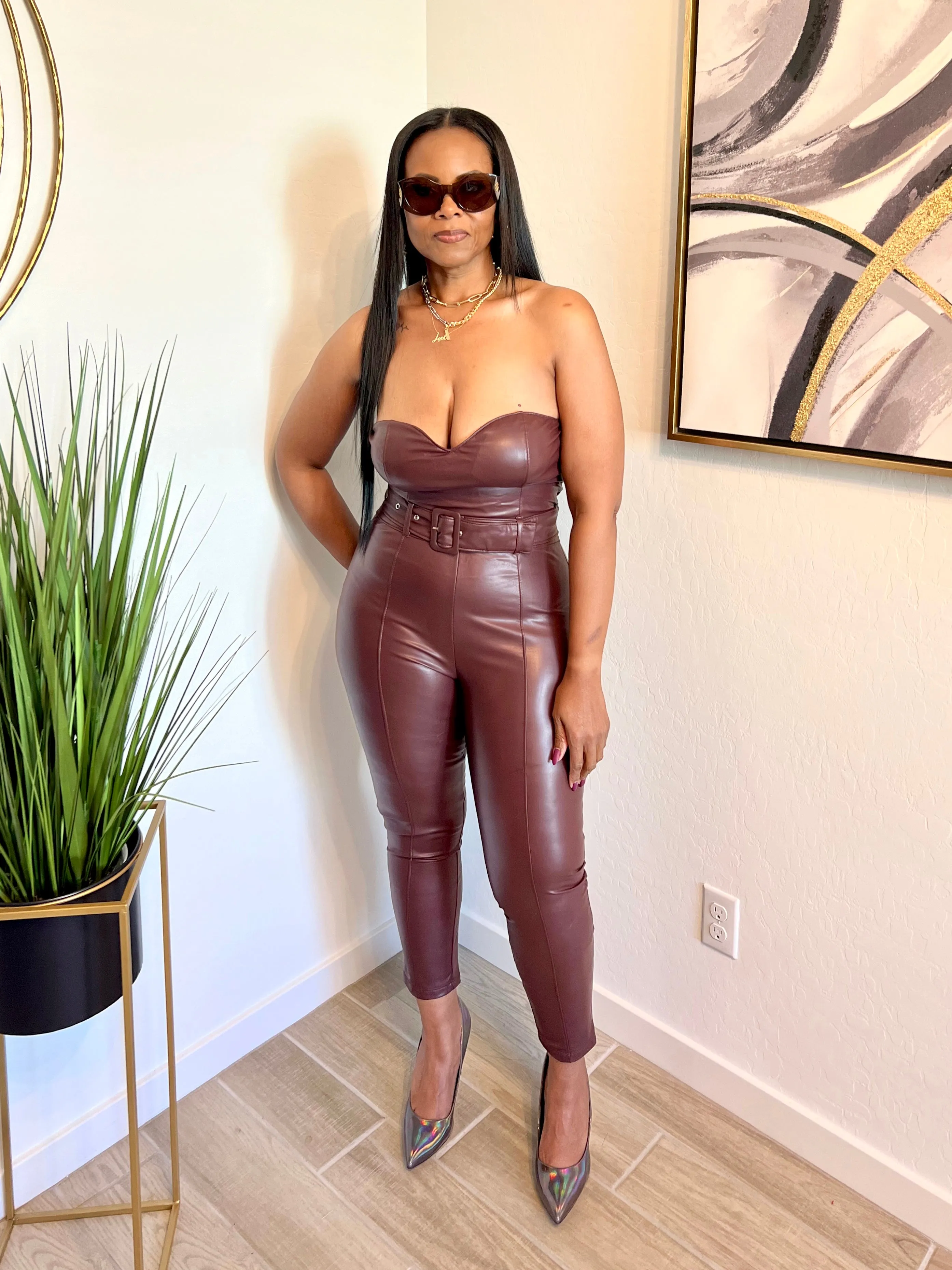 Burgundy Leather Jumpsuit