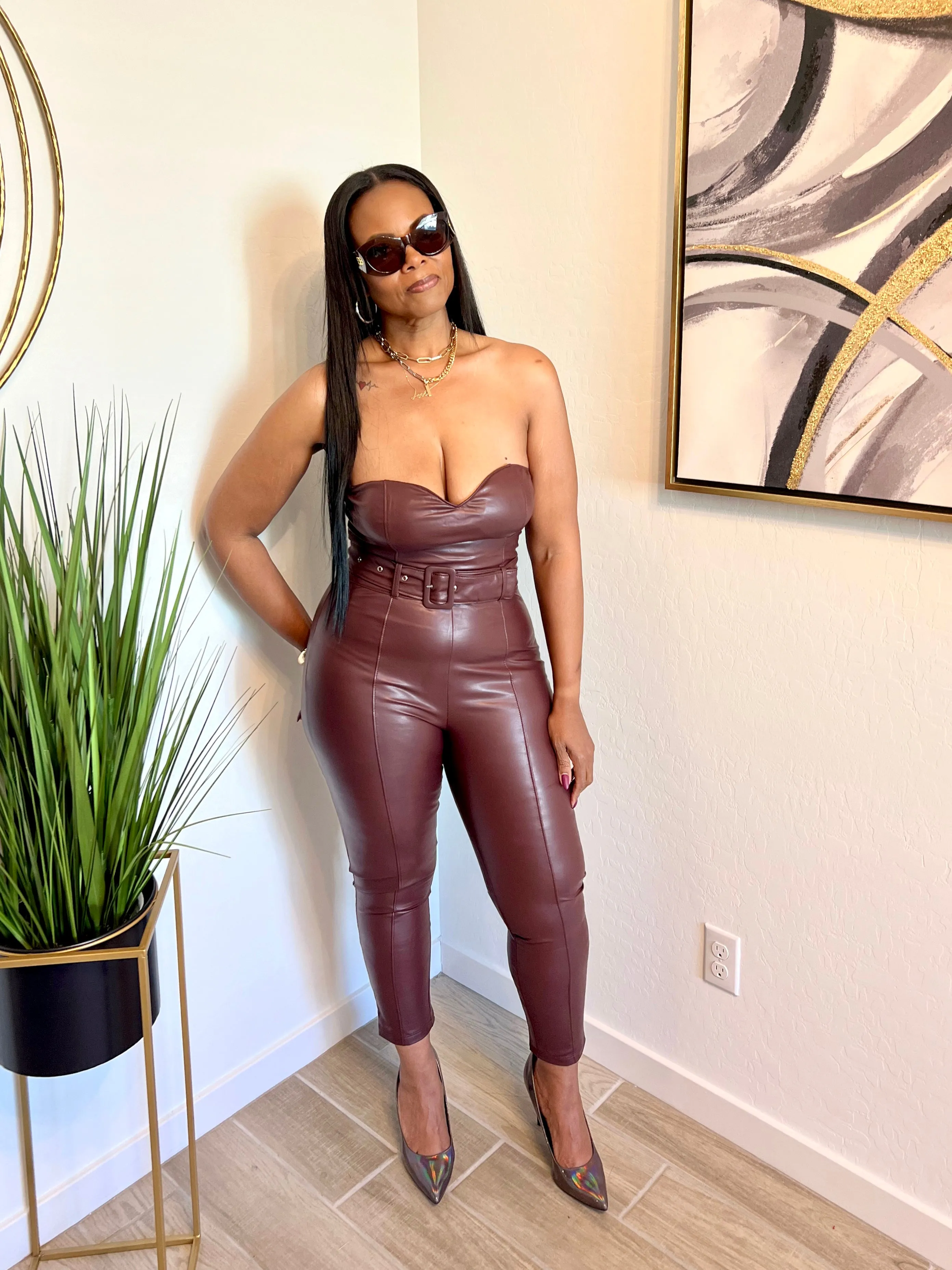 Burgundy Leather Jumpsuit