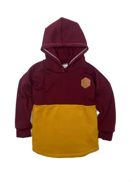 Burgundy/Mustard Color Block Hoodie